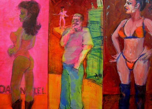 Begging Naked Triptych Painting